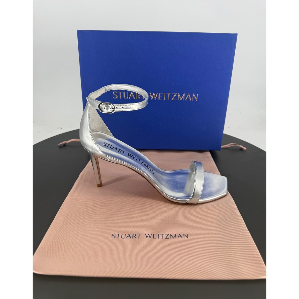 NIB Stuart Weitzman Nunakedcurve 85 Silver Leather Sandals Size 10 $595